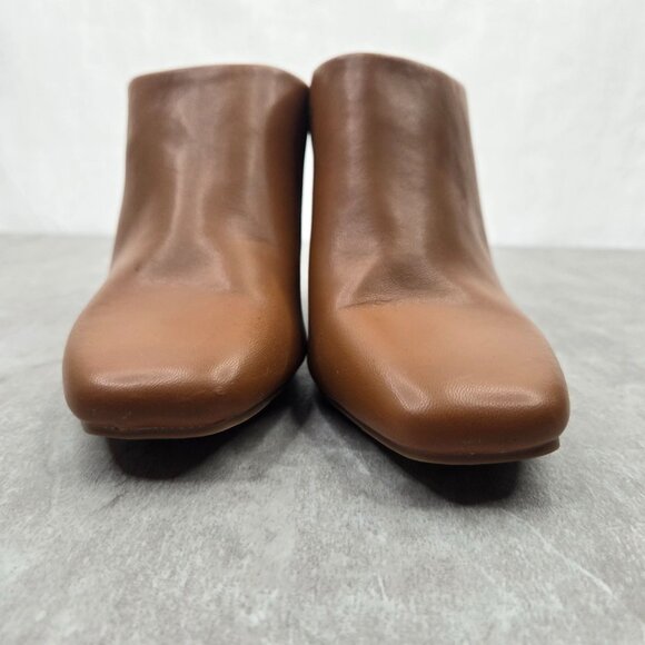Square Toe Western Ankle Booties 6.5 Brown Block Heel Slip On Mule Shoe Boots - Picture 3 of 12